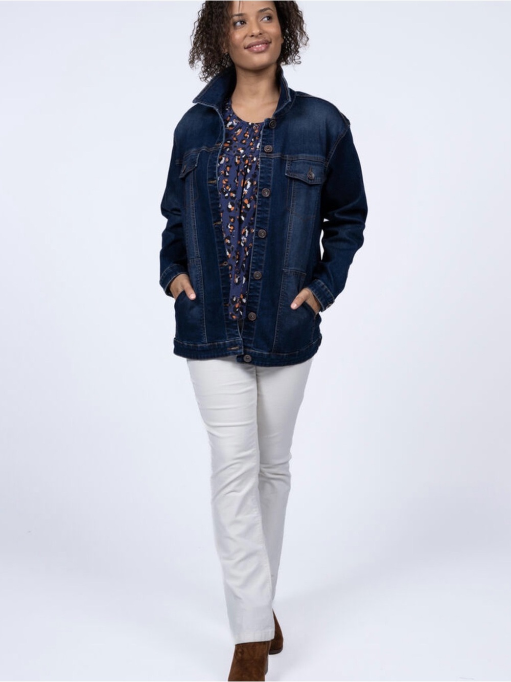 Tribal Dark Wash Relaxed Fit Blue Denim Jacket with Button Front Size Medium - Picture 2 of 11